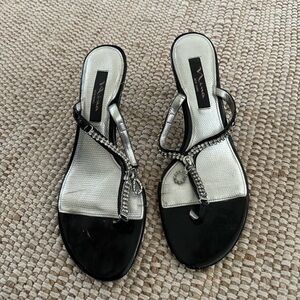 Nina Black and Silver Crystal Thong Sandals